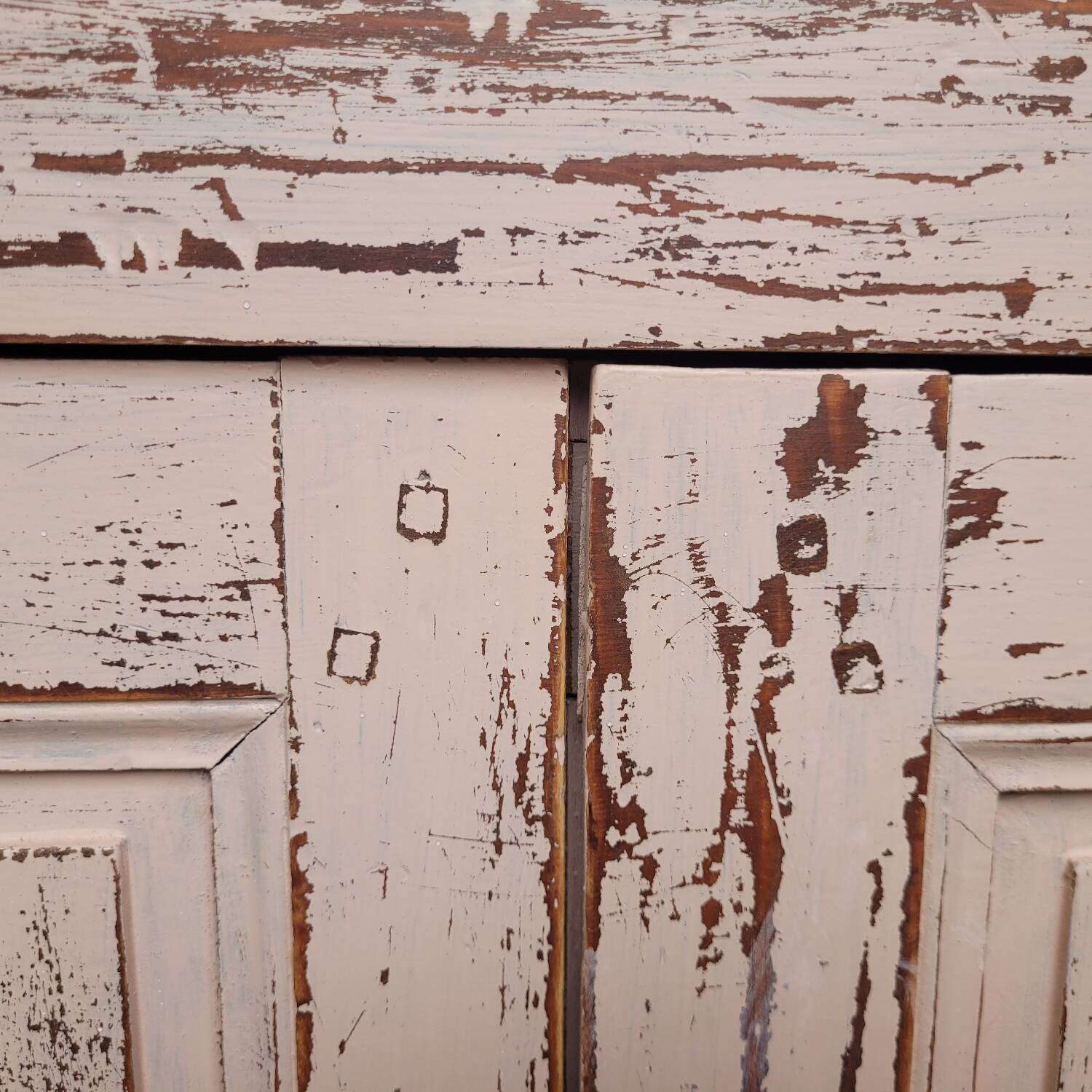 Antique low sideboard with powder pink patina – waxed solid wood