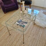 Wrought iron and glass coffee table