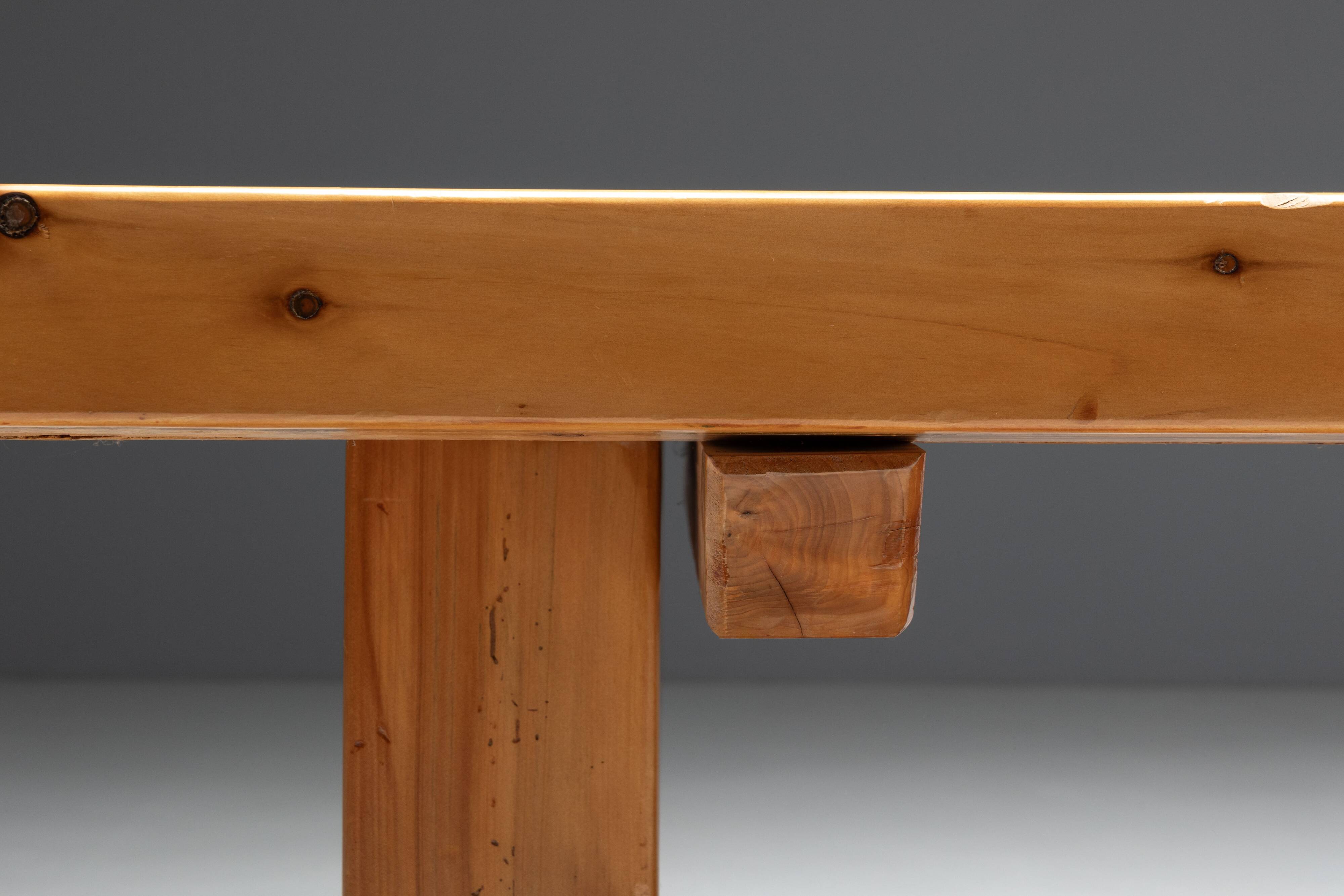 Alpine elmwood dining table in the style of Pierre Chapo, France, 1960s