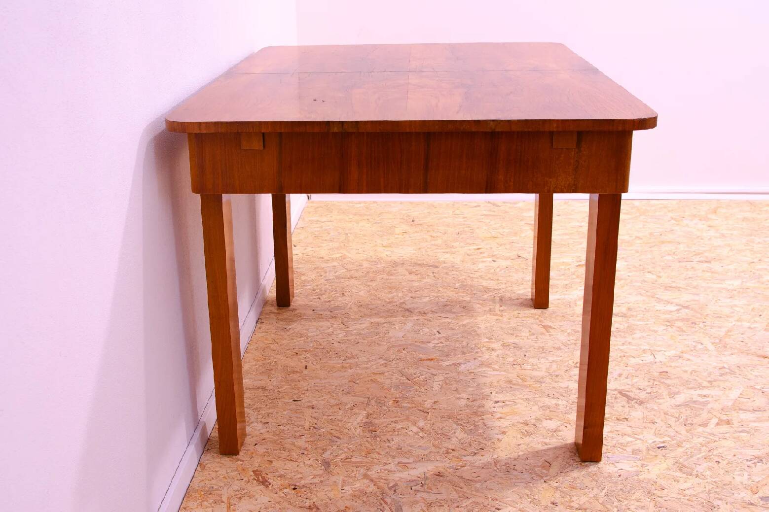 Walnut adjustable dining table, 1930s, Czechoslovakia