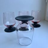 Set of 4 glasses with pink feet and black feet Art Deco 30s