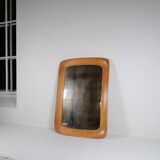 Mid-century modern sculptural wall mirror, oak, crystal glass, Glas & Trä, 1960s