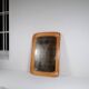 Mid-century modern sculptural wall mirror, oak, crystal glass, Glas & Trä, 1960s