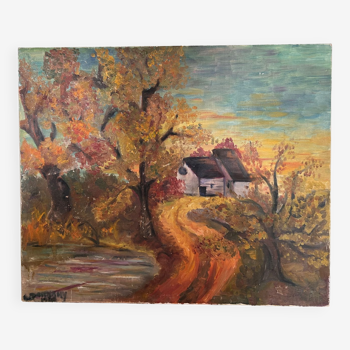 Paysage de campagne huile sur toile