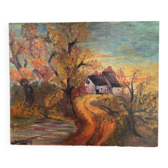 Paysage de campagne huile sur toile