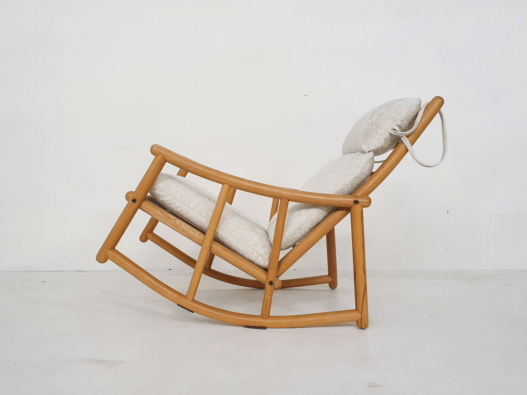 Scandinavian modern birch spindle rocking lounge chair, 1960’s