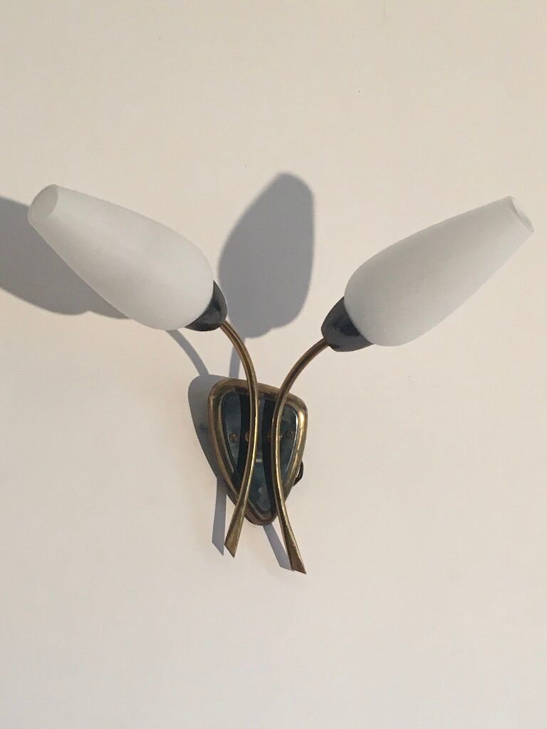 Pair of sconces opaline and brass 50s