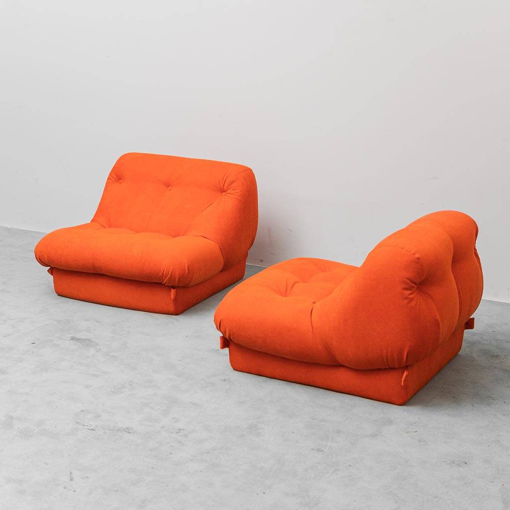Pair of vintage orange armchairs, 1970s design, modernist