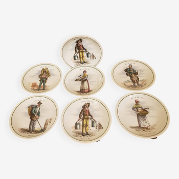 Set of 7 dessert plates "Profession of old Paris"