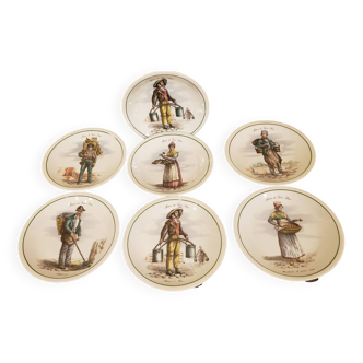 Set of 7 dessert plates "Profession of old Paris"