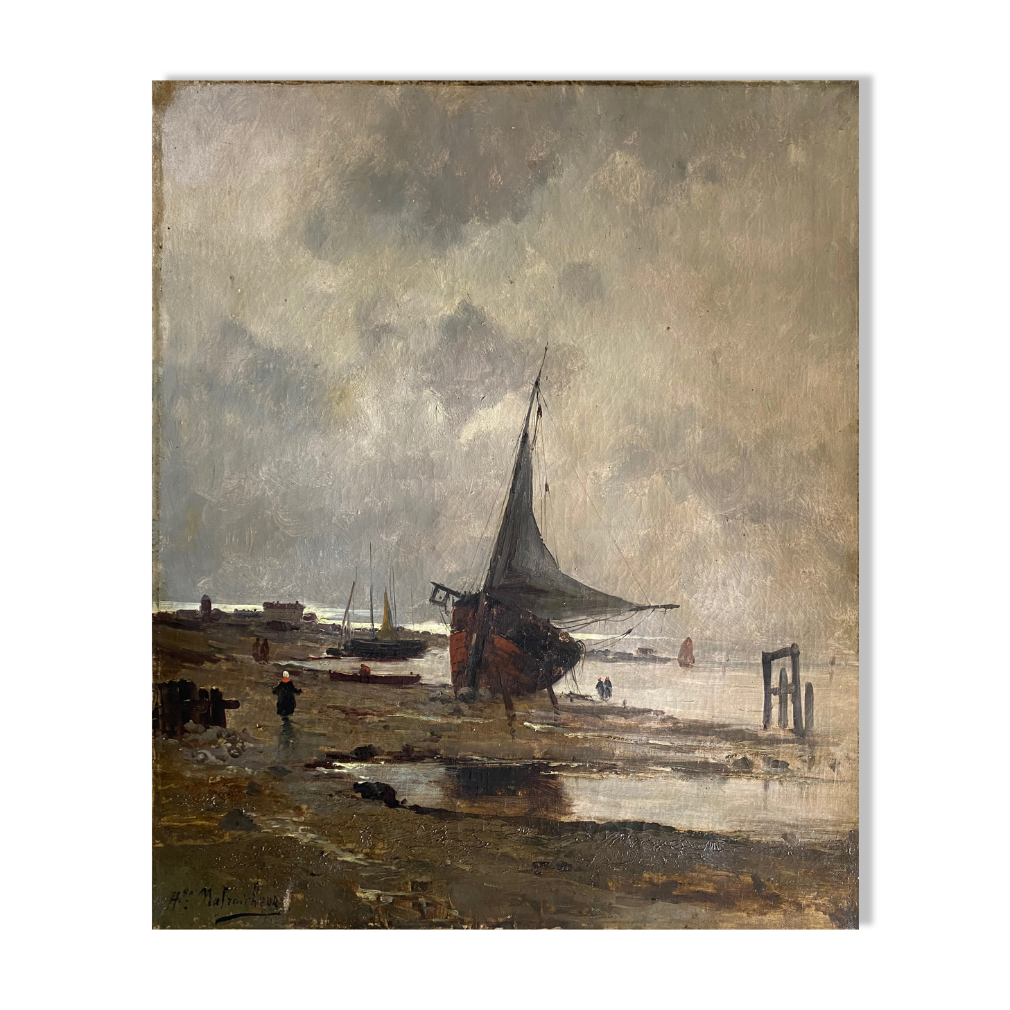 Table HST full XIX° "Boats at low tide" Honoré Nafraicheur