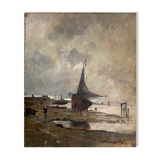Table HST full XIX° "Boats at low tide" Honoré Nafraicheur