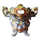 Vintage ceramic bouquet holder / cache-pot with old Rouen decoration.