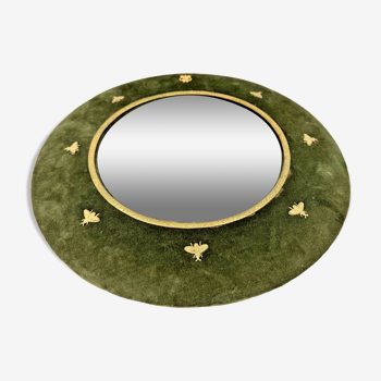 Miroir sorcière rond encadré de velours vert