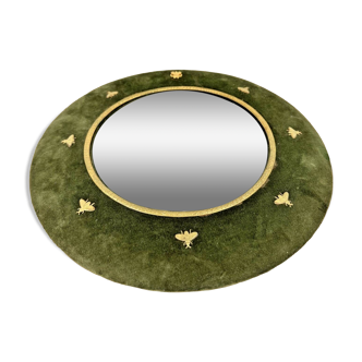 Miroir sorcière rond encadré de velours vert