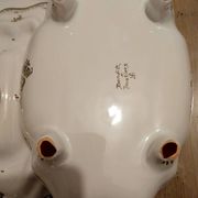 Soup tureen and dish signed Bondil from Moustiers, Provençal art pottery.