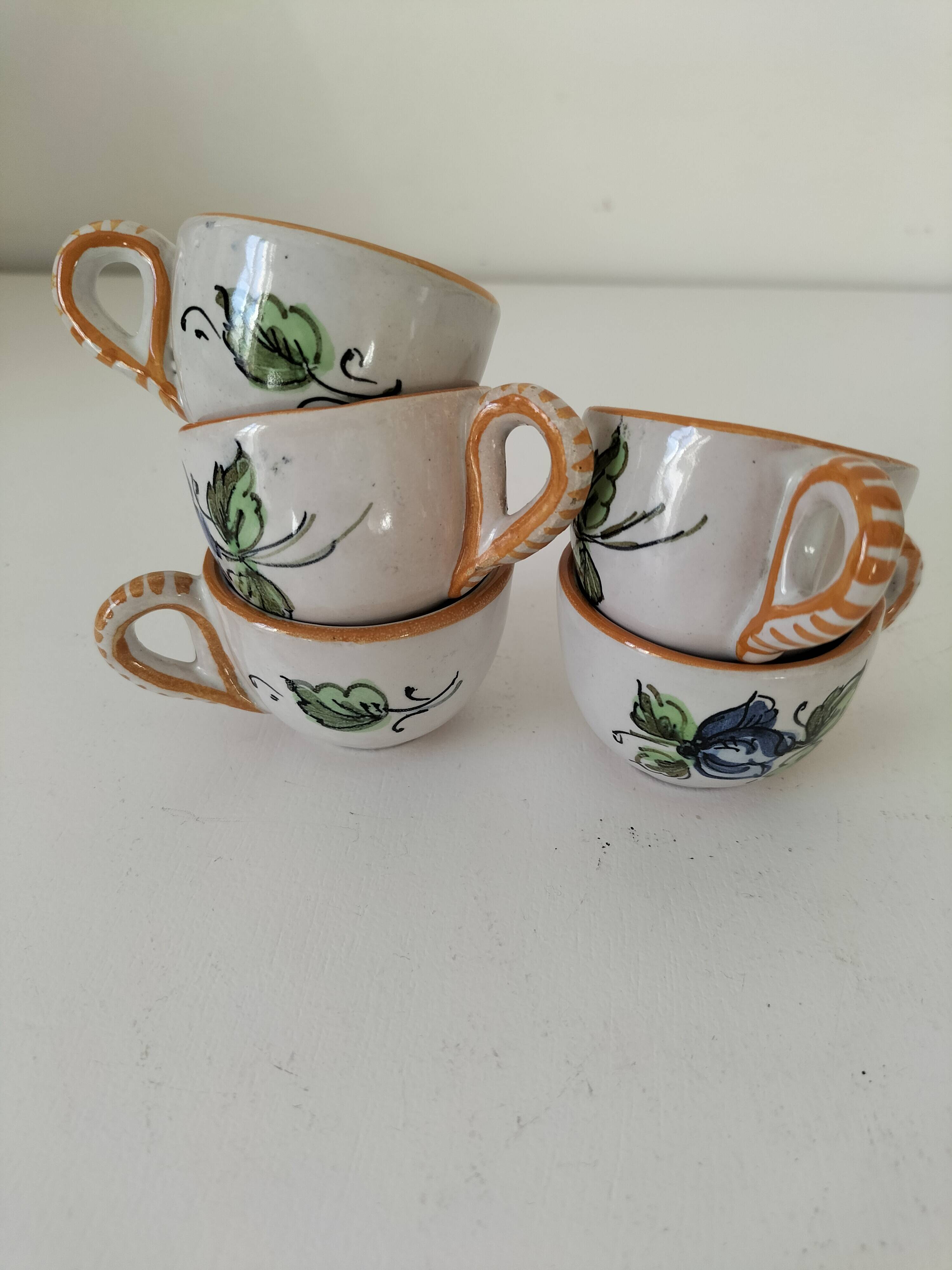 Ensemble 5 mini tasses italiennes en faïence peinte – années 60/70