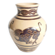 Vintage Ceramic Vase with Brown Bulls and Bands
