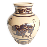Vintage Ceramic Vase with Brown Bulls and Bands