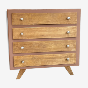 Chest of drawers old pink compass feet and raw wood