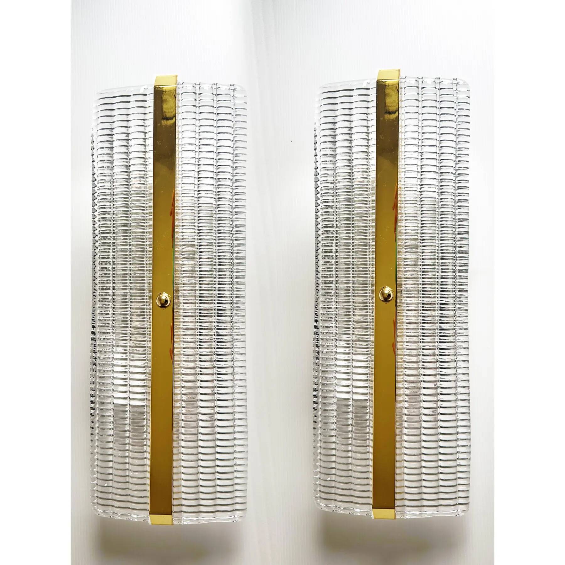 Stylish Gold Diamanted Rectangular Murano Glass Wall Sconces Two Piece Set