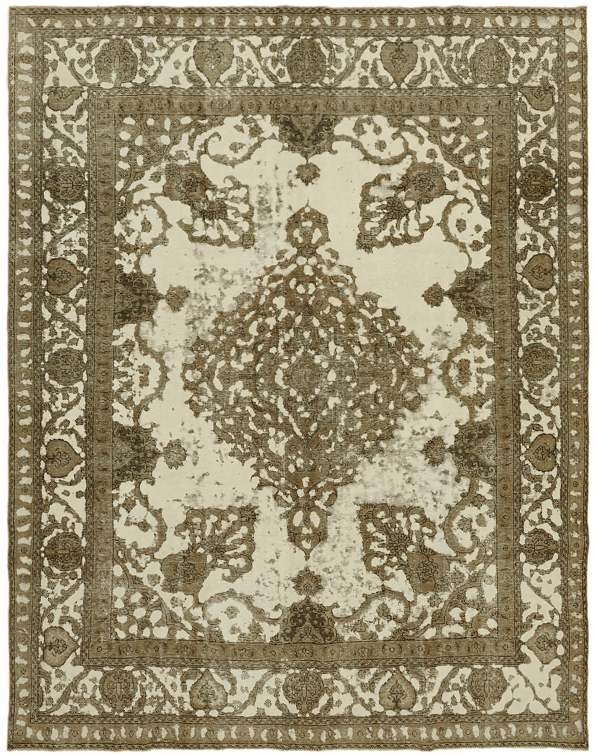 Handmade Oriental Decorative 1980s 290 cm x 365 cm Beige Wool Carpet