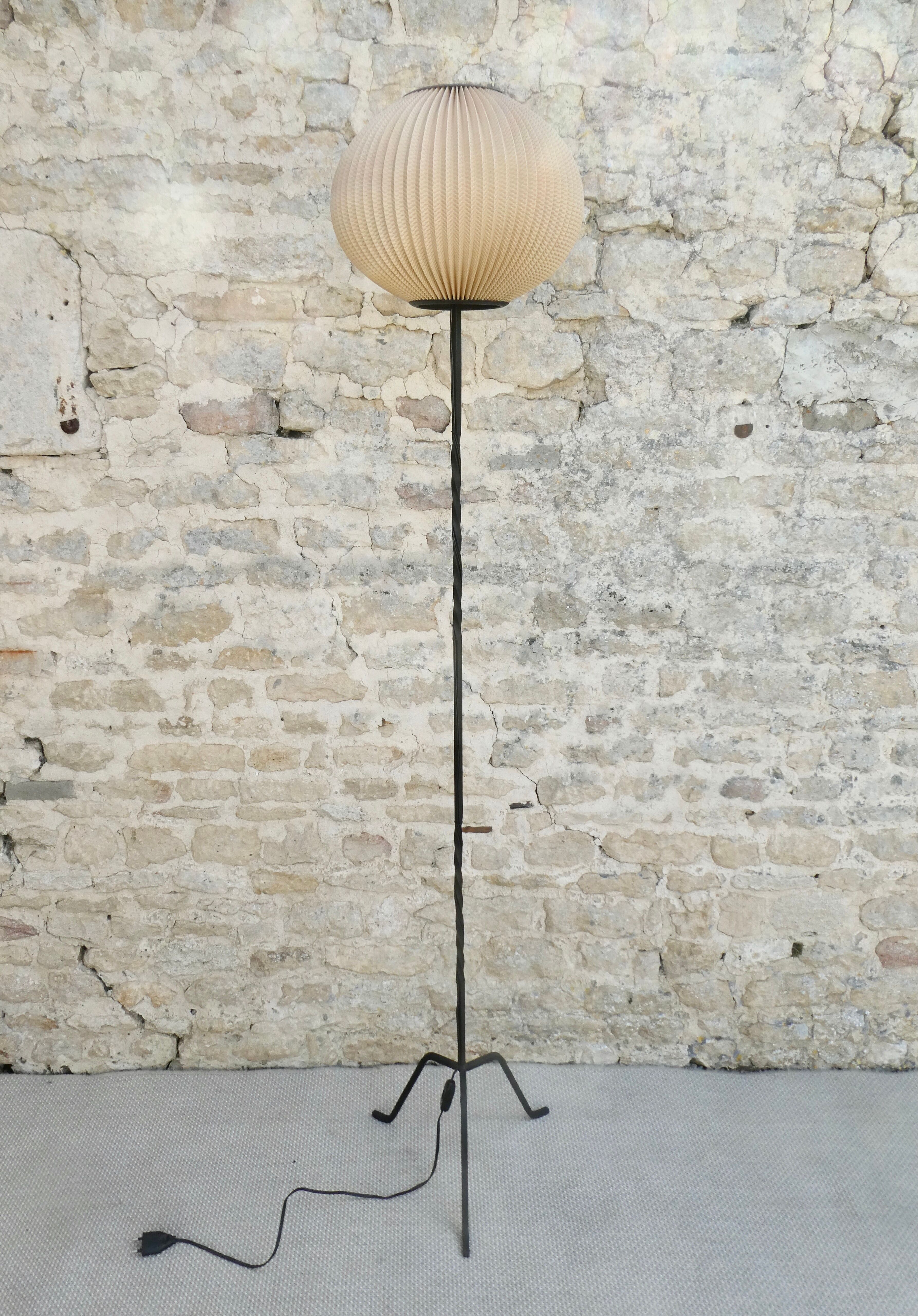 Rispal lampshade on wrought iron floor lamp base