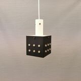 Space-Age square hanging lamp in white and black lacquered metal.