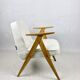 Pearl Boucle & Oak Armchair by Józef Chierowski, 1970s