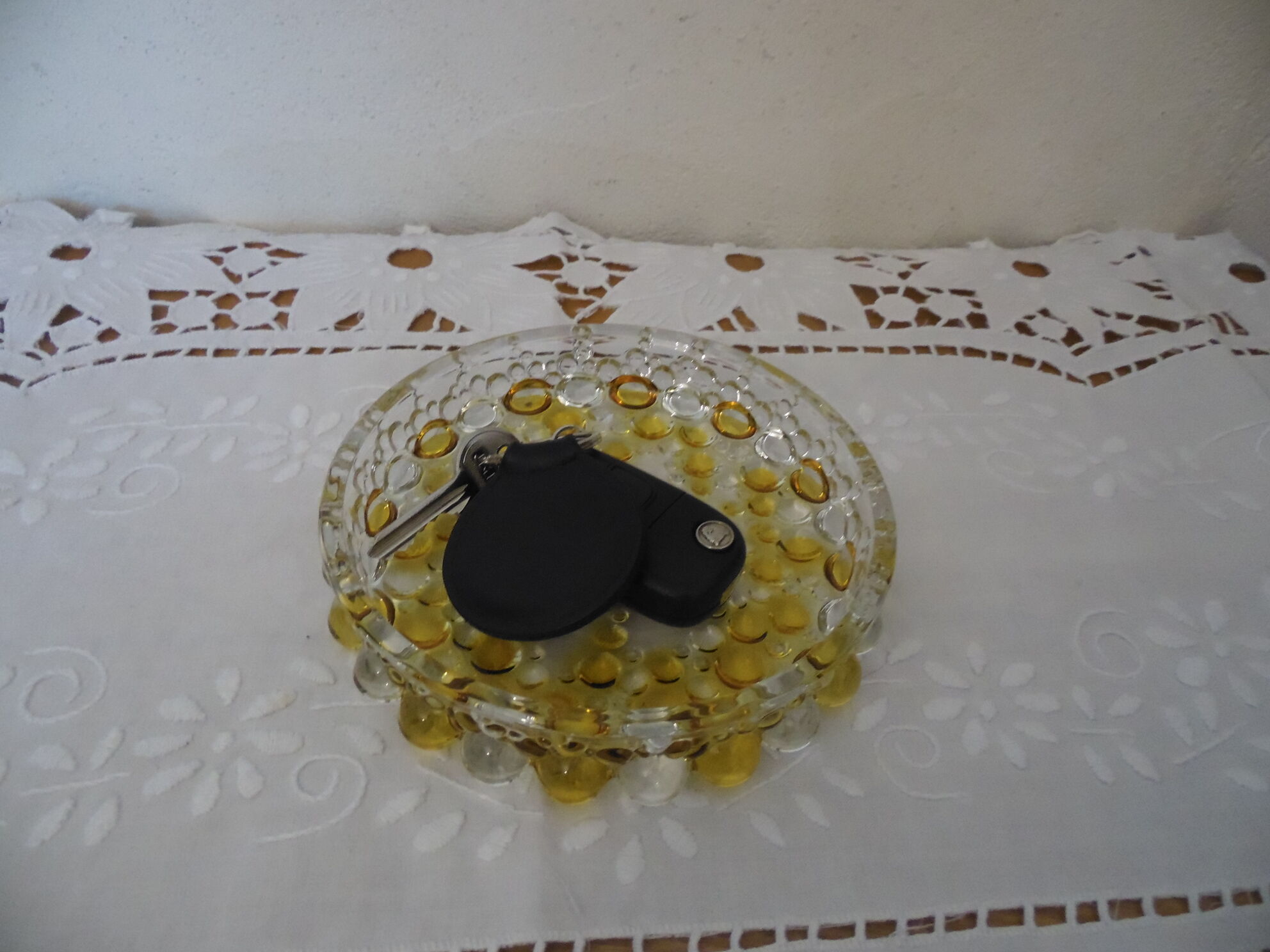 Glass pocket yellow trinket bowl