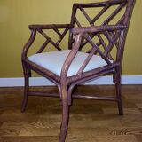Maugrion chair and stool set in wood and rattan