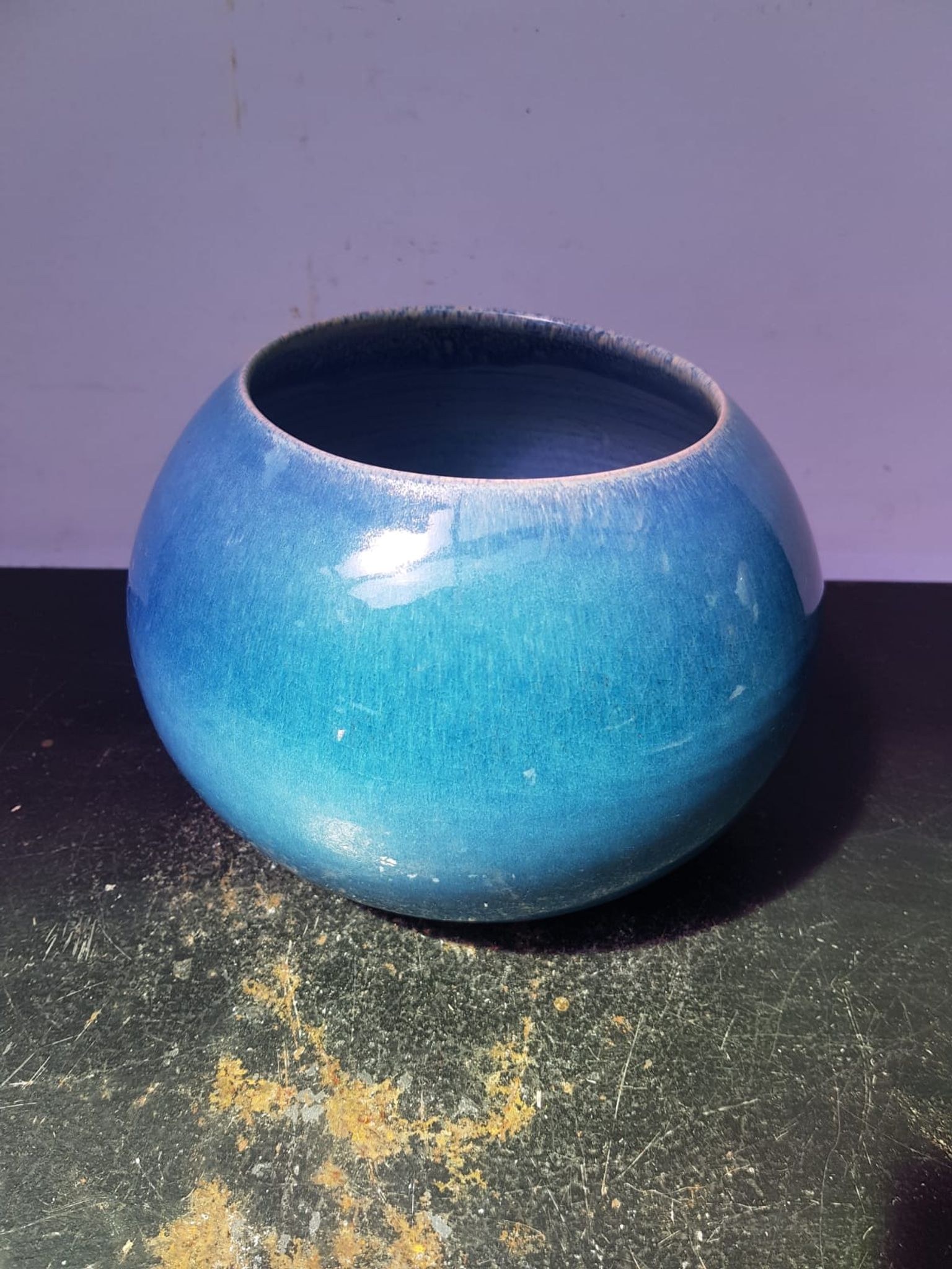 Old vase ball ceramic blue 70s vintage decoration