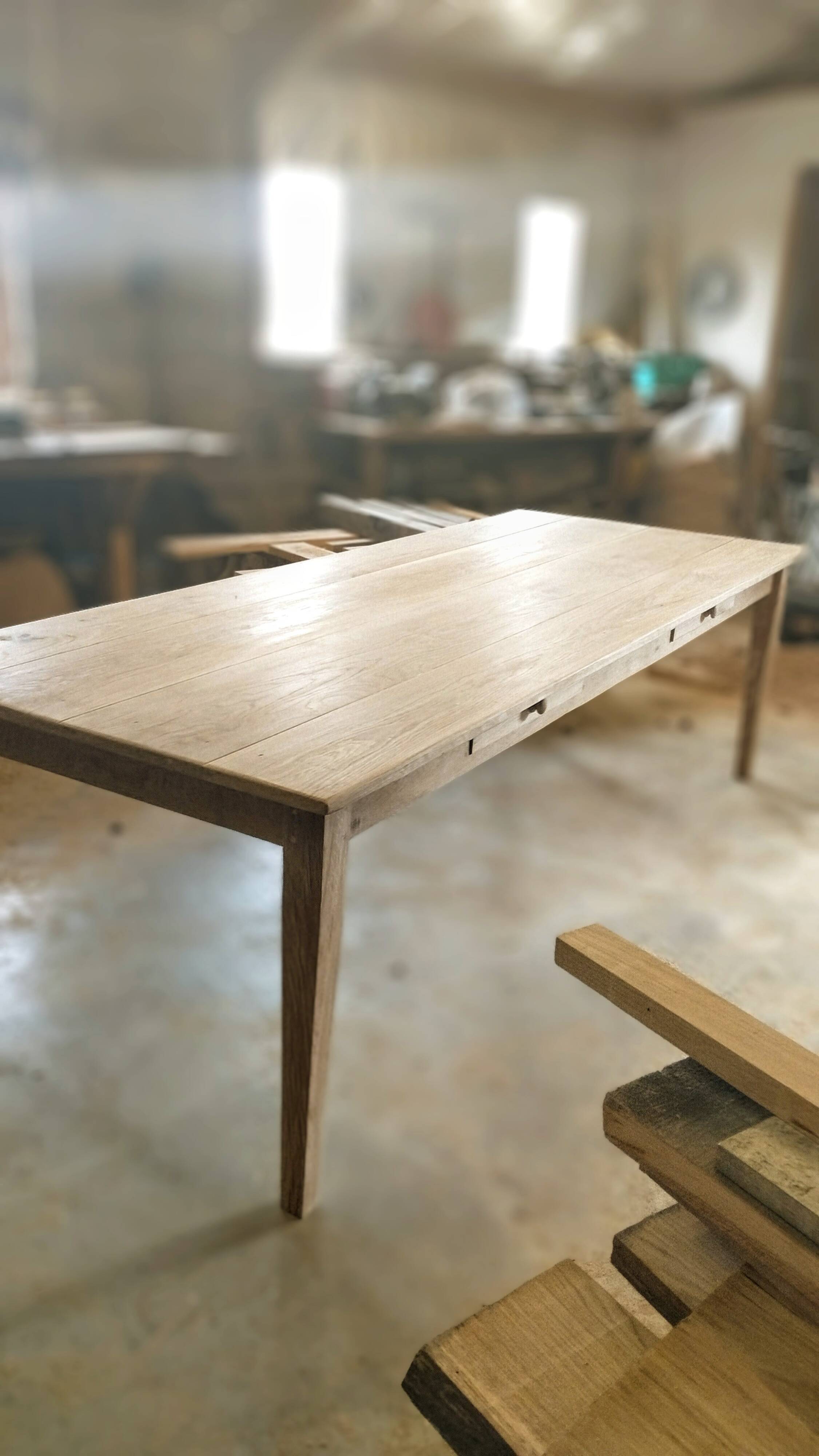 Large solid oak farmhouse table with two drawers 260 cm x 100 cm