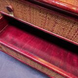 Wood and rattan commode Maugrion vintage 1980s