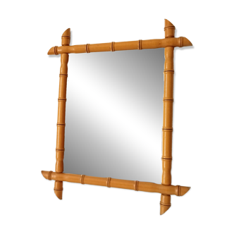 60s turned wood barber style mirror 69*57 cm