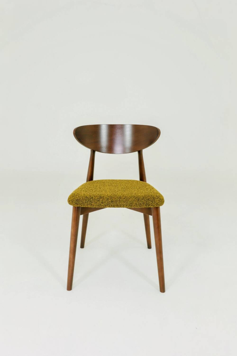 Set of 6 Modern Beech Wood Dining Chair, Yellow Bouclè, Dark Wood