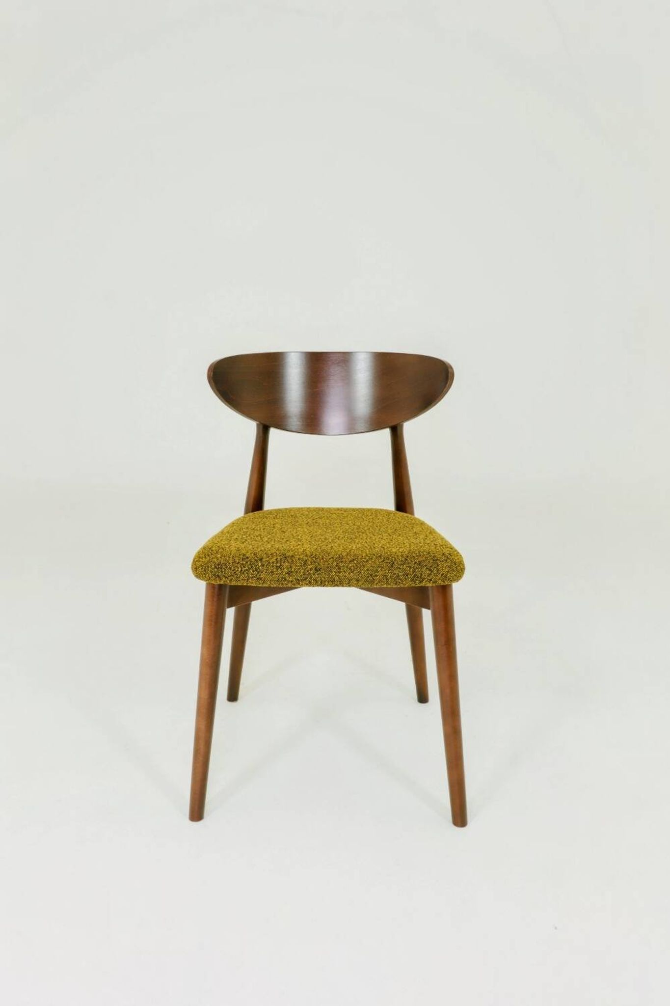 Set of 6 Modern Beech Wood Dining Chair, Yellow Bouclè, Dark Wood
