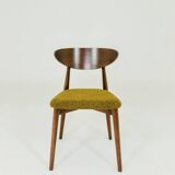 Set of 6 Modern Beech Wood Dining Chair, Yellow Bouclè, Dark Wood
