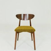 Set of 6 Modern Beech Wood Dining Chair, Yellow Bouclè, Dark Wood