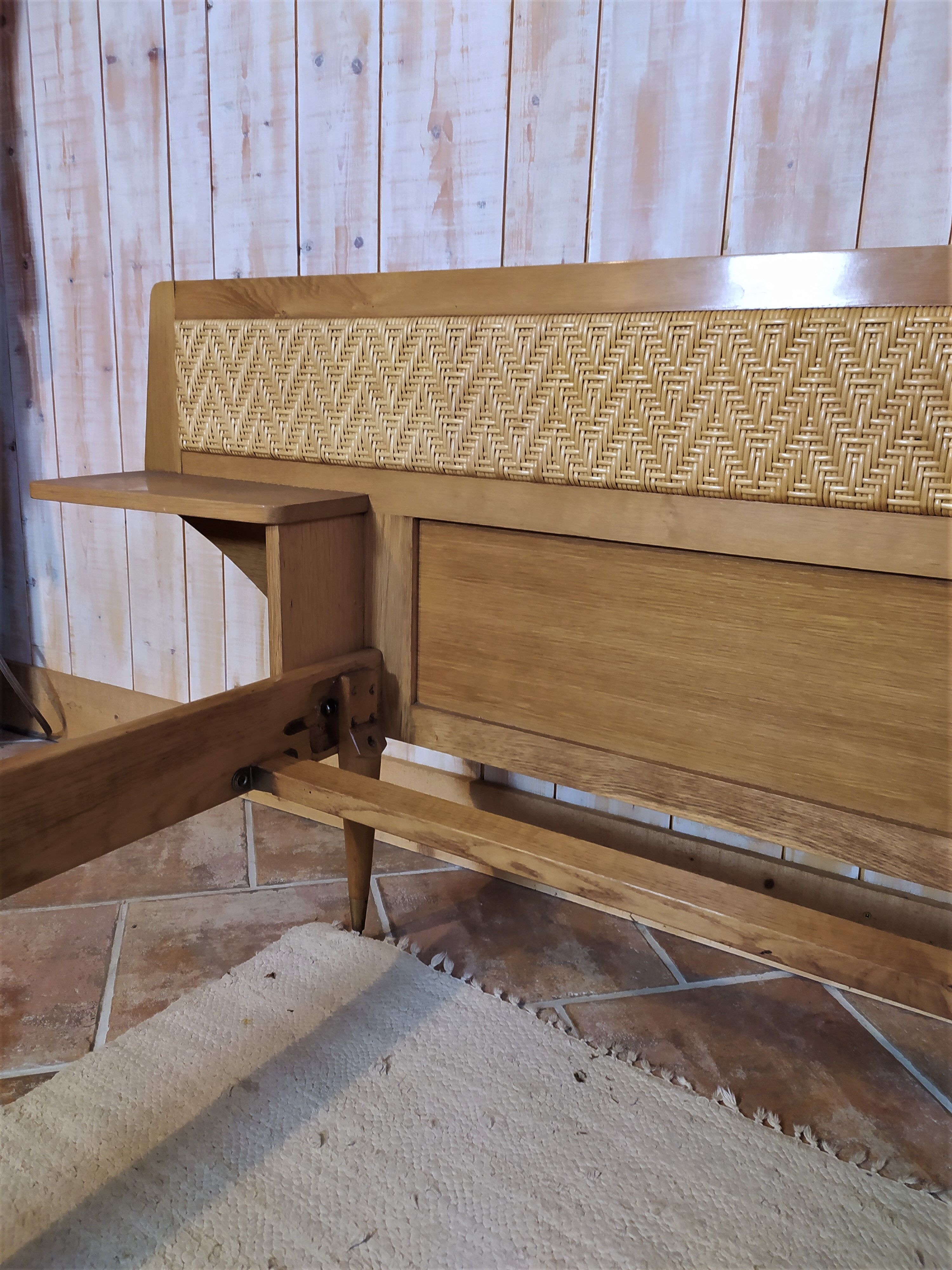 Bed and chair wood and rattan