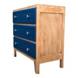 Art Deco chest of drawers in raw wood and blue, 1940