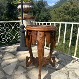 Small carved solid walnut side table with marble top