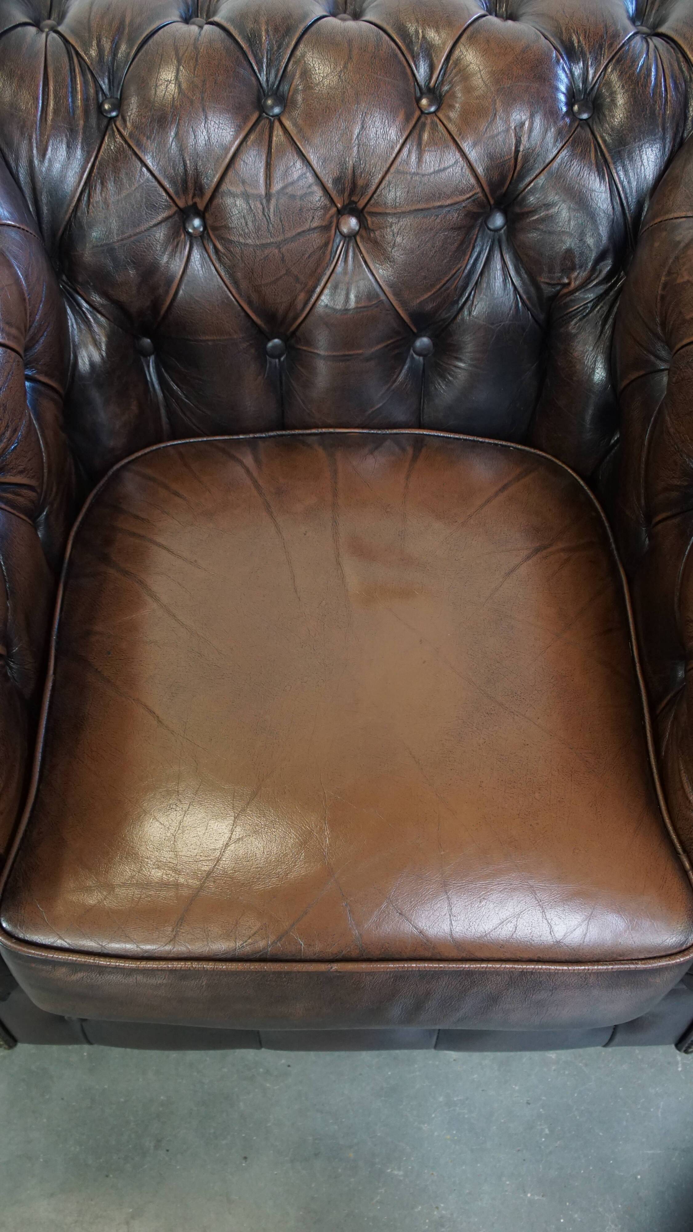 English Chesterfield armchair in sheepskin