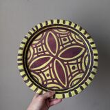Extra-large enameled copper tray or catchall with ethnic tribal decoration.
