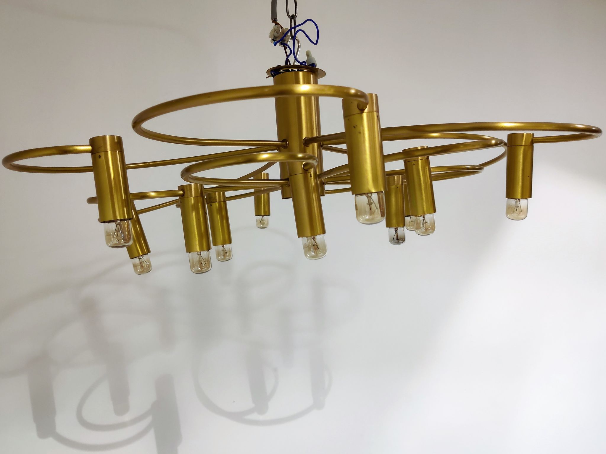 Vintage brass flush mount chandelier, 1970s