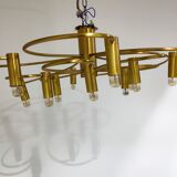 Vintage brass flush mount chandelier, 1970s