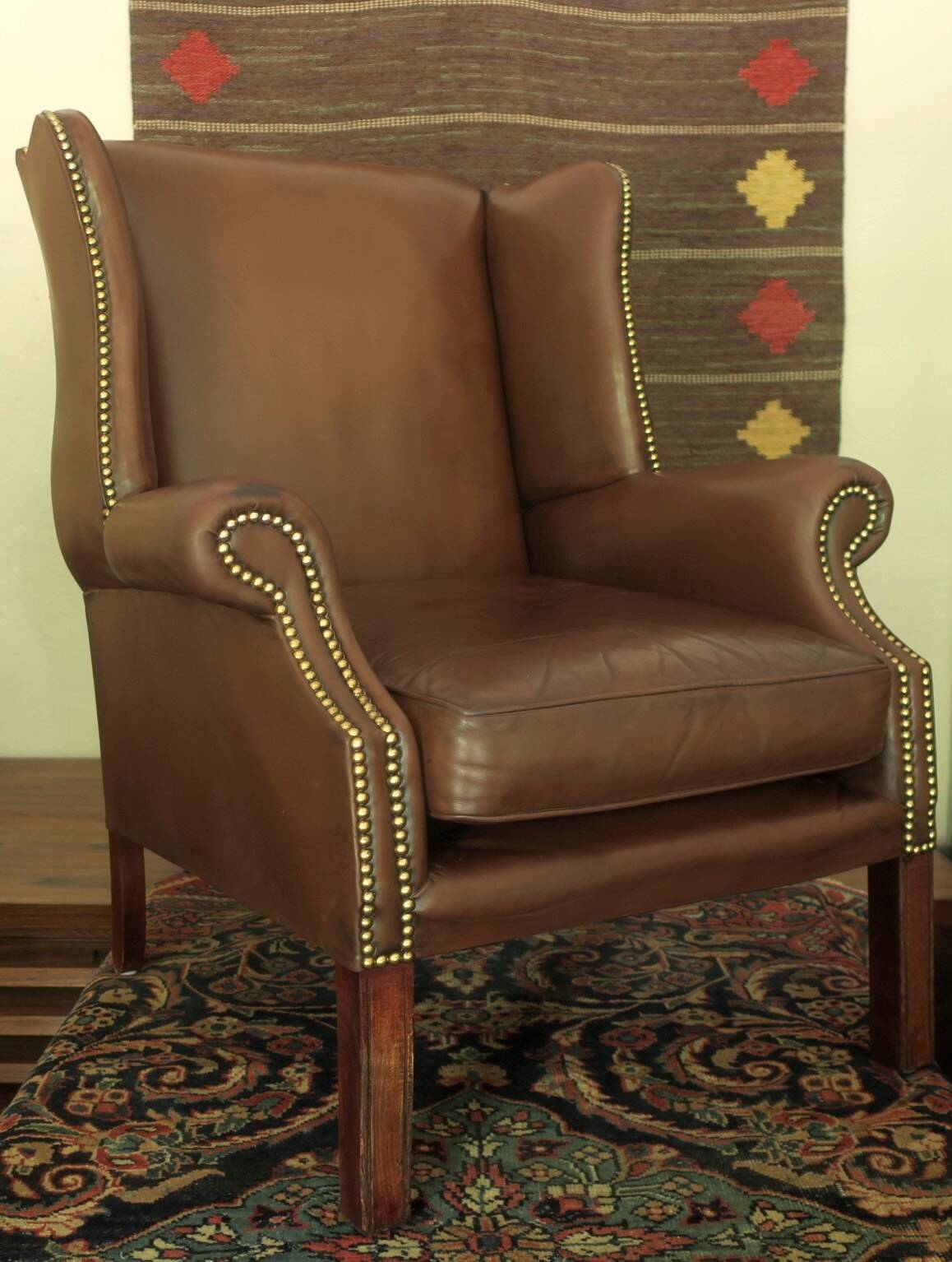 Vintage leather wingback club chair, 1970s