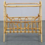 1970s Rattan Newspaper and Magazine Stand with Glass Top, Italy
