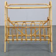 1970s Rattan Newspaper and Magazine Stand with Glass Top, Italy