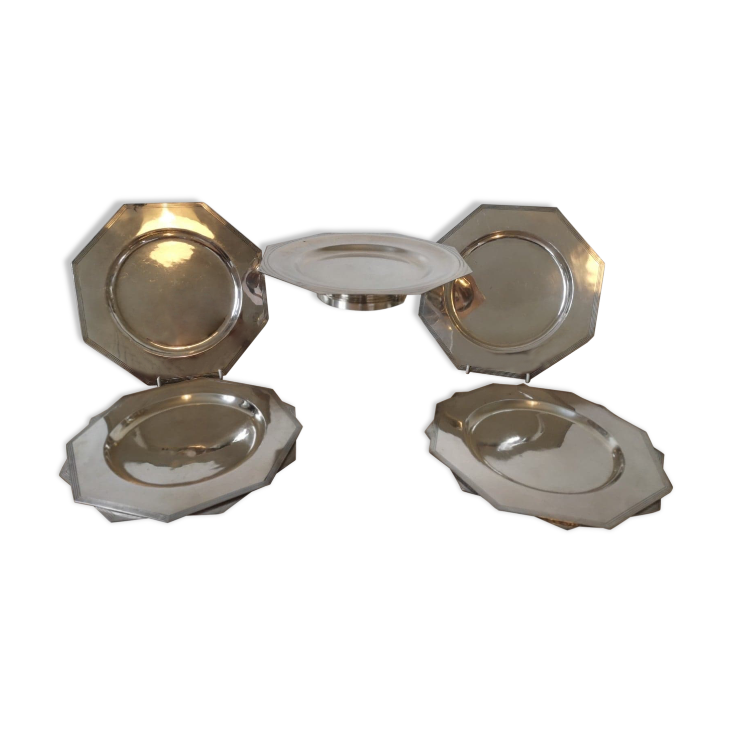 Series of six presentation plates and a silver metal plate- 20th century.